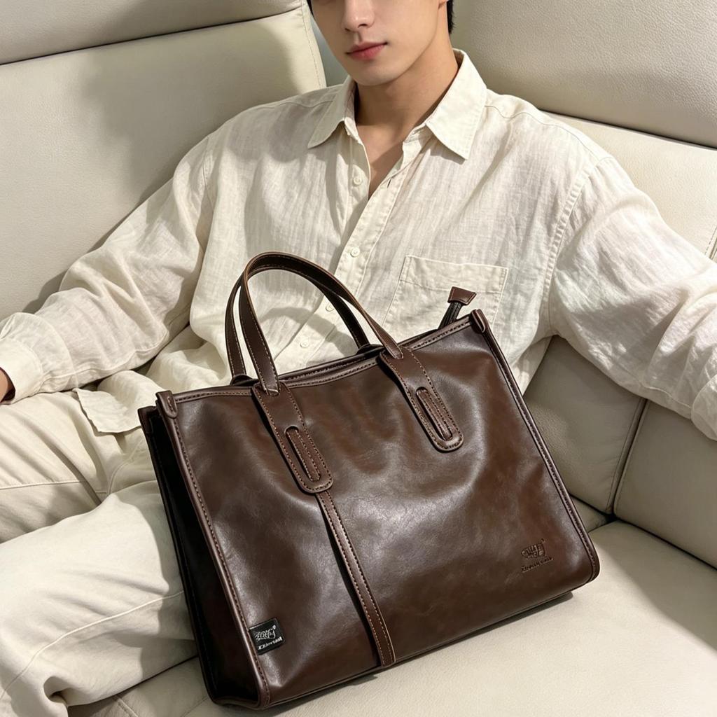 Men's Handbag, Business Casual Single Shoulder Backpack, Youth Soft Leather Crossbody Bag, Large Bag