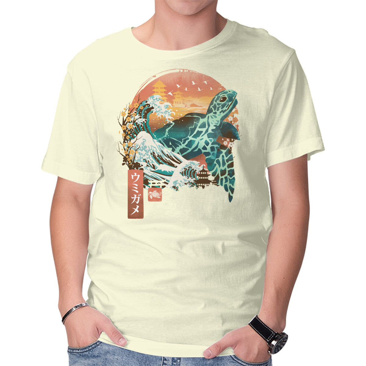 Unisex Crew Neck T-Shirt Kame Landscape Graphic Short Sleeve Casual Tee S
