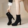 Chunky Heel Women's Black Short Boots Suede Leather Round Toe Dressy Booties Office Ladies Non-Slip Elegant Footwear Botas Mujer