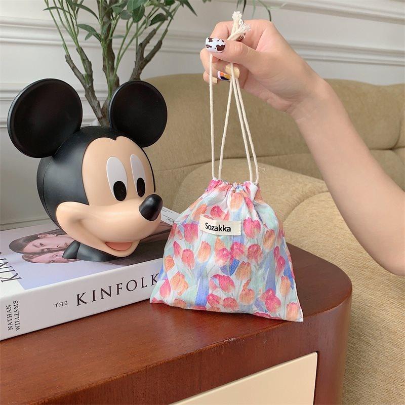 Stylish Small Fabric Flower Drawstring Bag For Cosmetic And Daily Essentials Organization