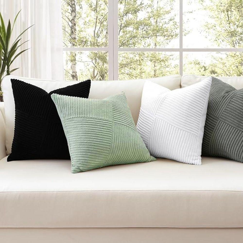 2 pieces Windmill Design Splicing Cross Throw Pillow Cover Corduroy Wear-resistant Patchwork Cushion Cover Skin-friendly