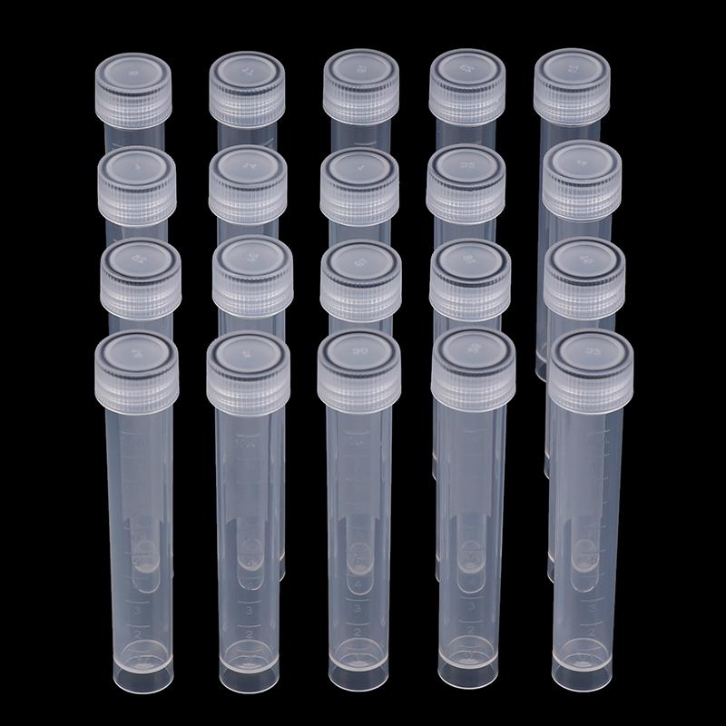 20Pcs 10Ml Plastic Test Tubes Vials Sample Container Powder Craft Screw Cap Bottles