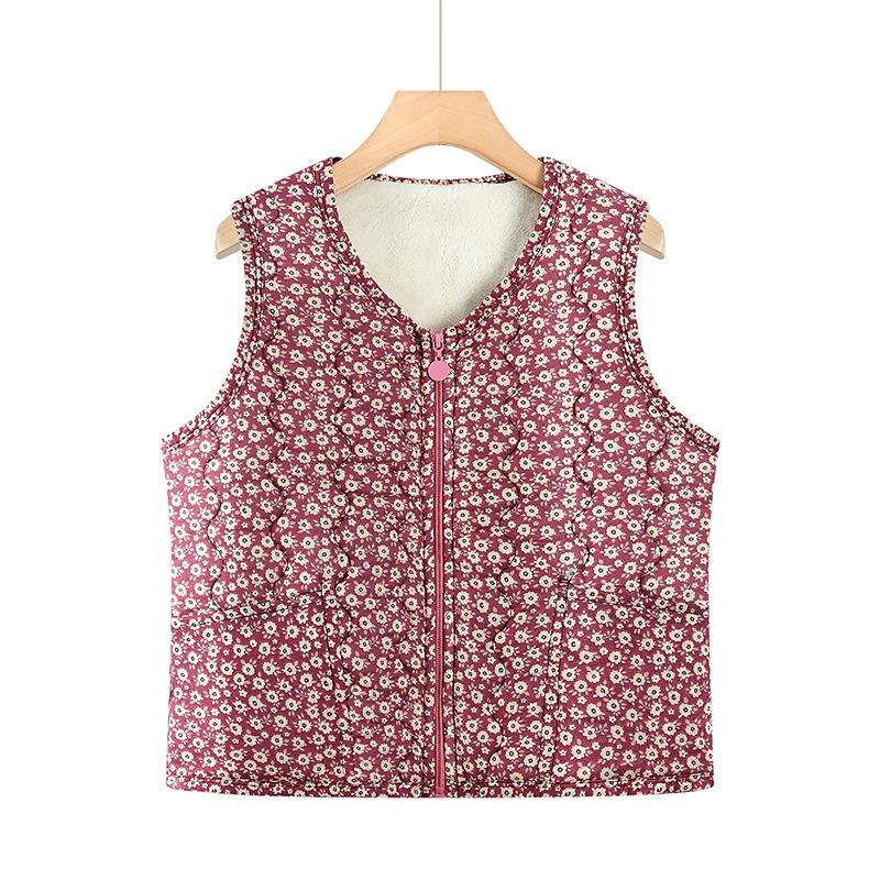 

Autumn and winter women s clothing velvet vest floral zipper patch vest thermal liner vest 4XL (125-70kg recommended) червоний