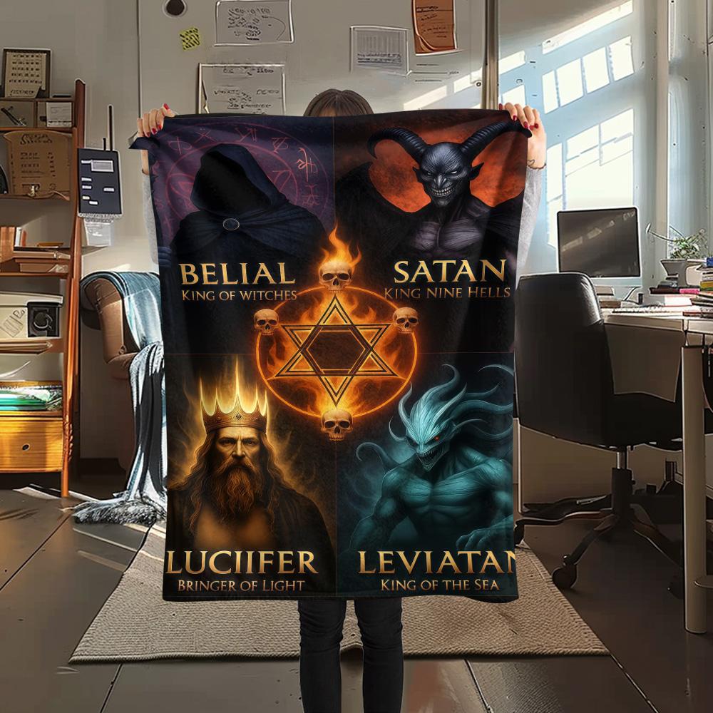 1PC Satan Print FlAannel Blanket, High quality Comfortable for All Seasons, Home Decor, Warmth and Comfort