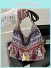2025 Tassel Fashion Ethnic Canvas Shoulder Crossbody Tote Large Capacity