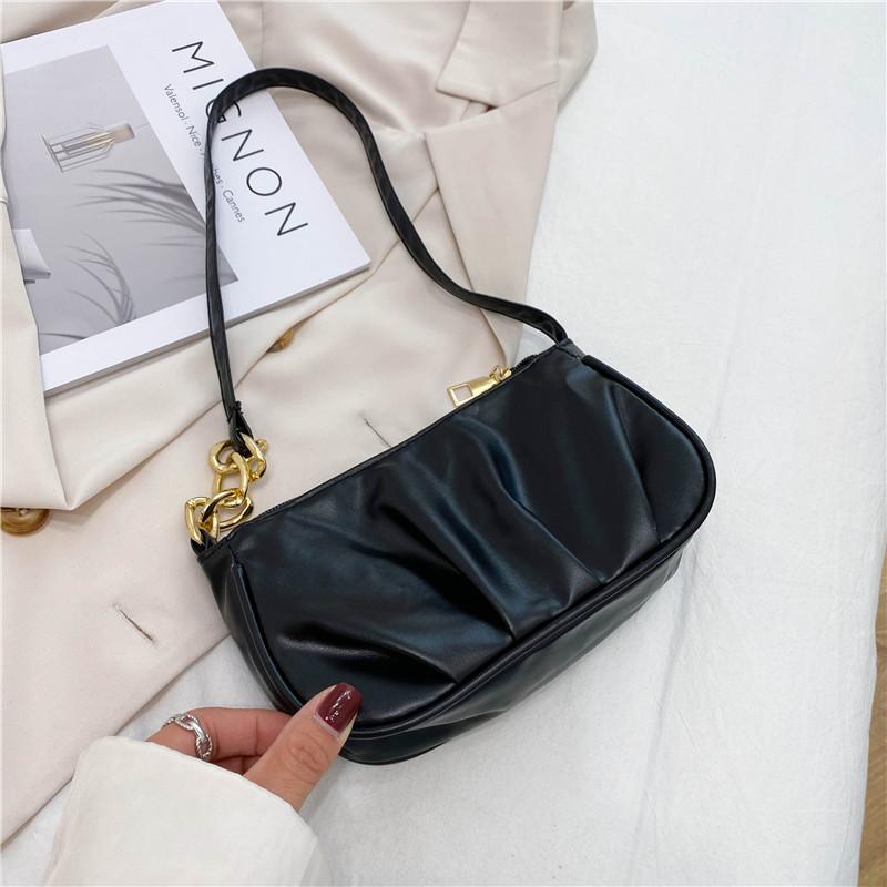 Solid Color Pleated Cloud Armpit Bag Fashionable Women's Handbag New Design Chain Shoulder Armpit Bag Women's Shoulder Bag