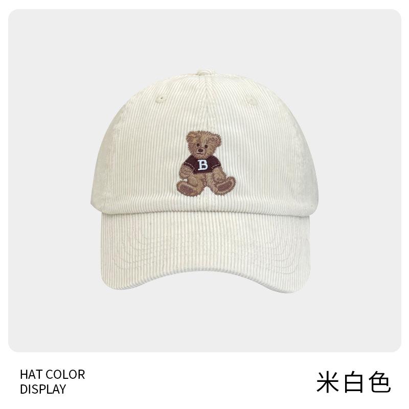 Autumn and Winter Corduroy Parent-child Bear Baseball Cap Big Head Circumference Color Matching Cap Widening Brim Widening Deepening Hat
