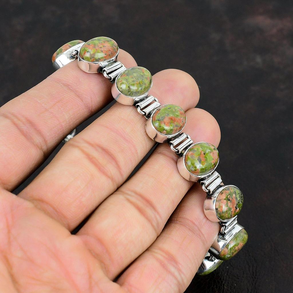 Unakit Edelstein Armband Handgefertigter Schmuck Zierliches Armband 925 Sterlingsilber Armband Verstellbares Kettenarmband Geschenke für Ihn Boho Schmuck
