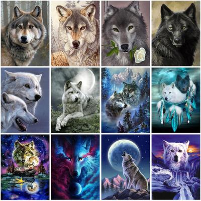 Animal Wolf DIY 5D diamantová malba Celokulatý vrták Mozaika Diamantové vyšívání Křížovým stehem kamínky Ručně vyrobený dárek Domácí dekorace