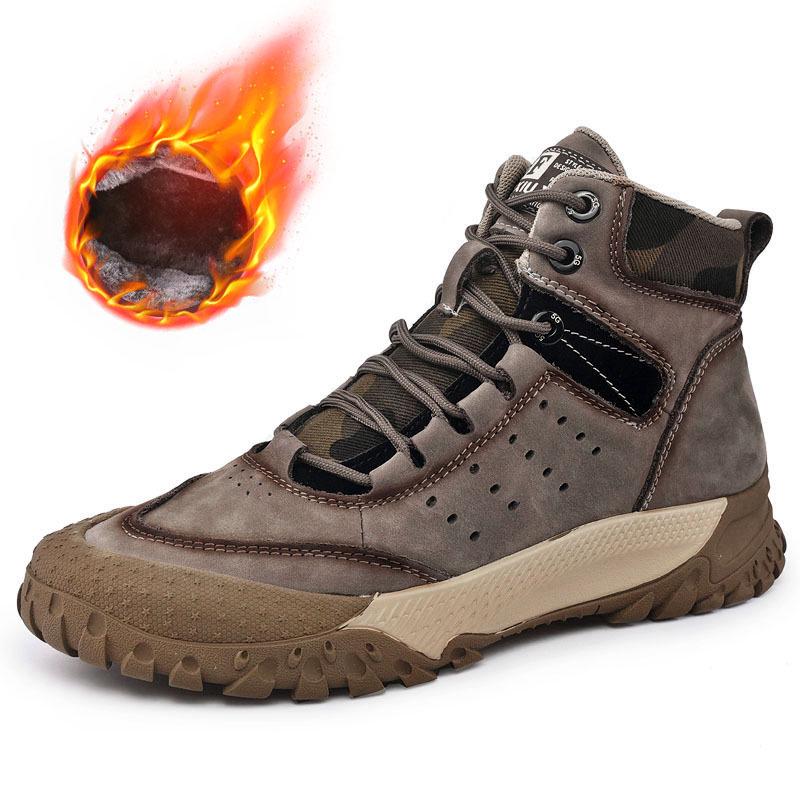 Men's Waterproof Genuine Leather High-top Hiking Shoes - Anti-slip, Warm, Plus Velvet, Thick Sole