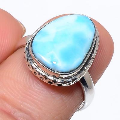 Natural Republic Larimar Gemstone 925 Solid Sterling Silver Gift Ring S.7 b8S03