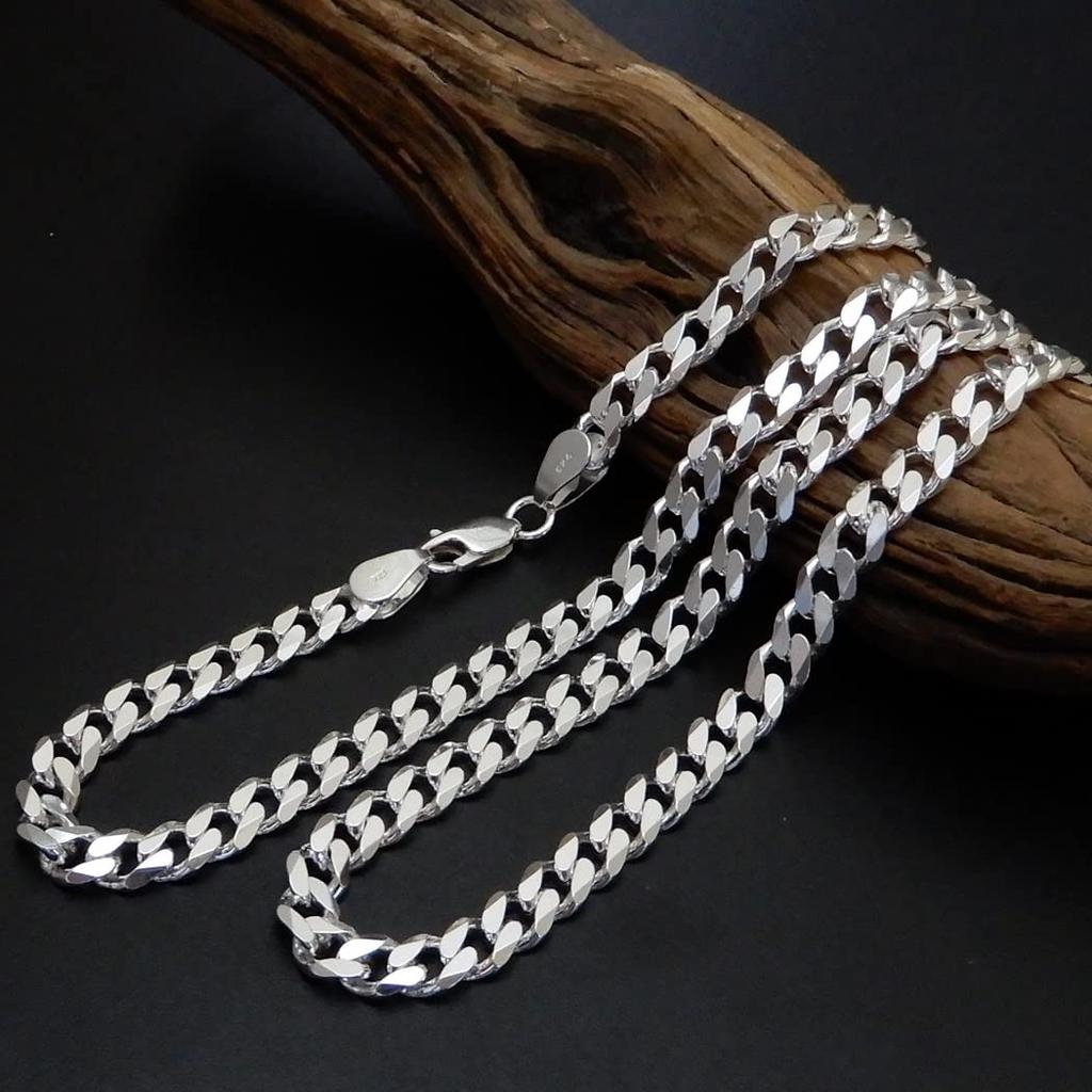 Thick Cuban Link 925 Sterling Silver Silver Simple and Cool Cuban Link Chain Silver Cuban Link Only [100-point Market] Necklace, Chain, Men's