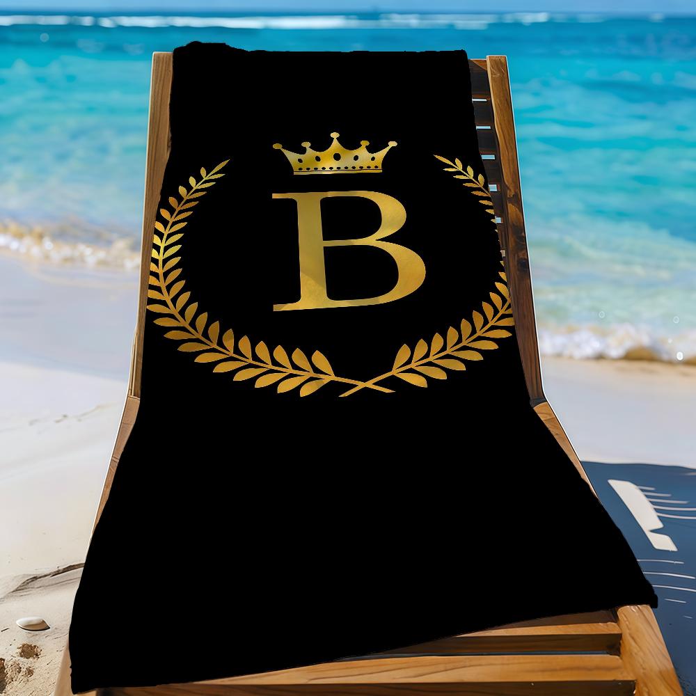 Black Golden Crown Letter Towel Sports Quick Dry Travel Camping Sandproof Soft Light Large Beach Towel