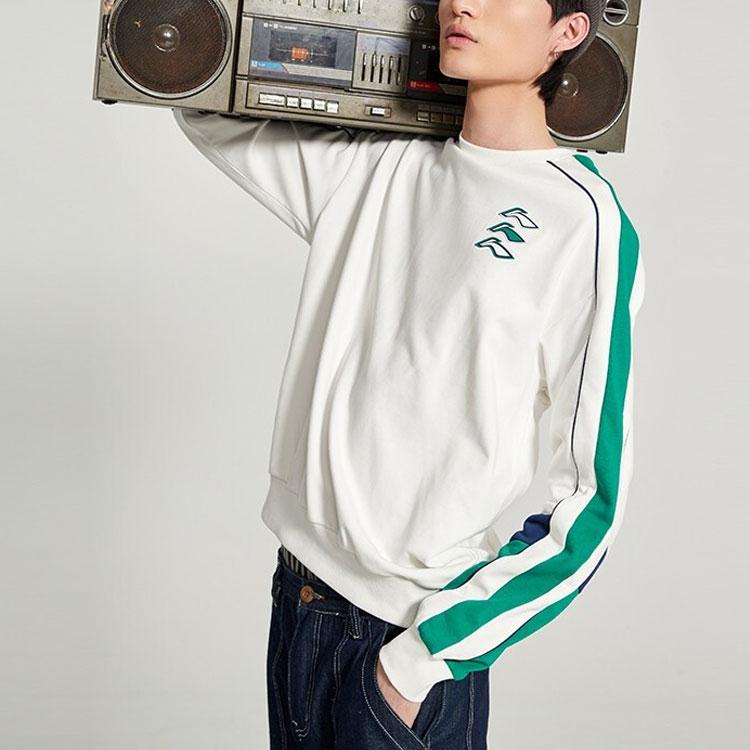 Li-Ning Sport Fashion Series Logo Print Color Block Crew Neck Sweatshirt Unisex Sweatshirt White AWDQ262-8