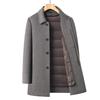 Men's Winter Woolen Overcoat with Detachable Down Liner, Double-Faced Wool, Regular Lapel for Middle-Aged Men.