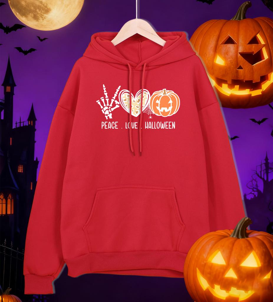 Heart Pumpkin Lantern Spider Web Printing Men Hoodie Fleece Casual Hoody Multicolor Loose Streetwear All-Match Pocket Pullovers