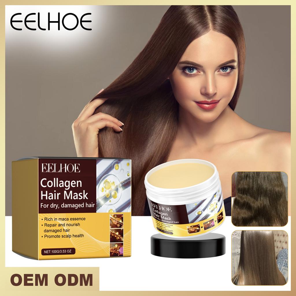 EELHOE 1Pc 100g Gold Peptide Hair Mask Repairs Nourishing Damage Deep Repair Hair Restore Smooth Soften Frizzy Hair Scalp Care Health