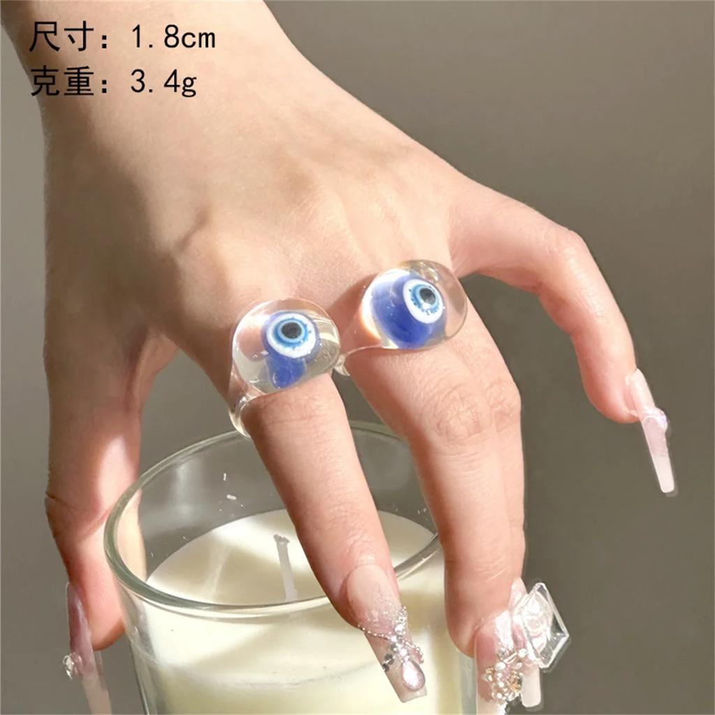 Glückliches Auge Brille Blau Türkisches Böses Auge Ring Party Hochzeit Transparenter Fingerring für Damen Mädchen Herren Mode Y2k Schmuck Ringe