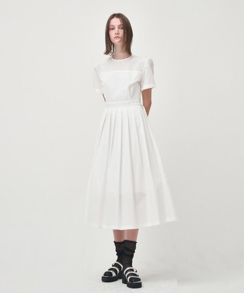 Etmont Half Sleeve Pleats Dress, White