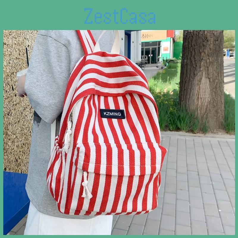 Pattern Fashionable Striped Student Canvas Backpack For Casual Use Daily