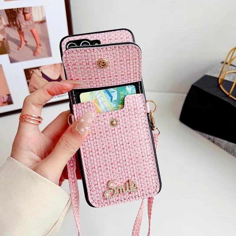 Crossbody Leather Wallet Phone Case for Samsung Galaxy Z Flip 6 5 4 3 Flip6 Flip4 Flip4 Flip3 with Card Holder Protective Cover