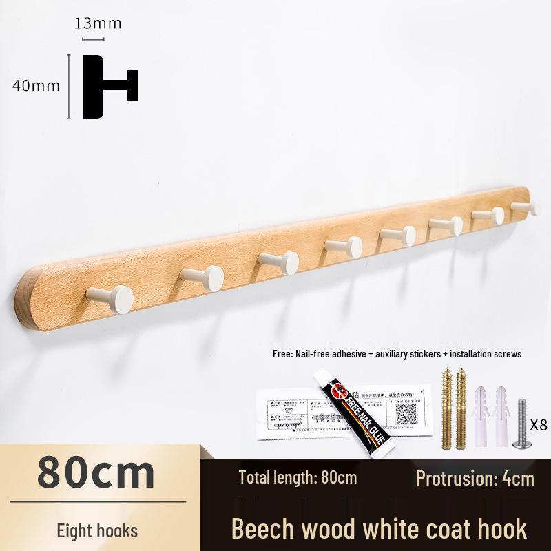Solid Wood No-Punch Adhesive Coat Rack: Tiered Entryway/Wall/Door Mount Hanger