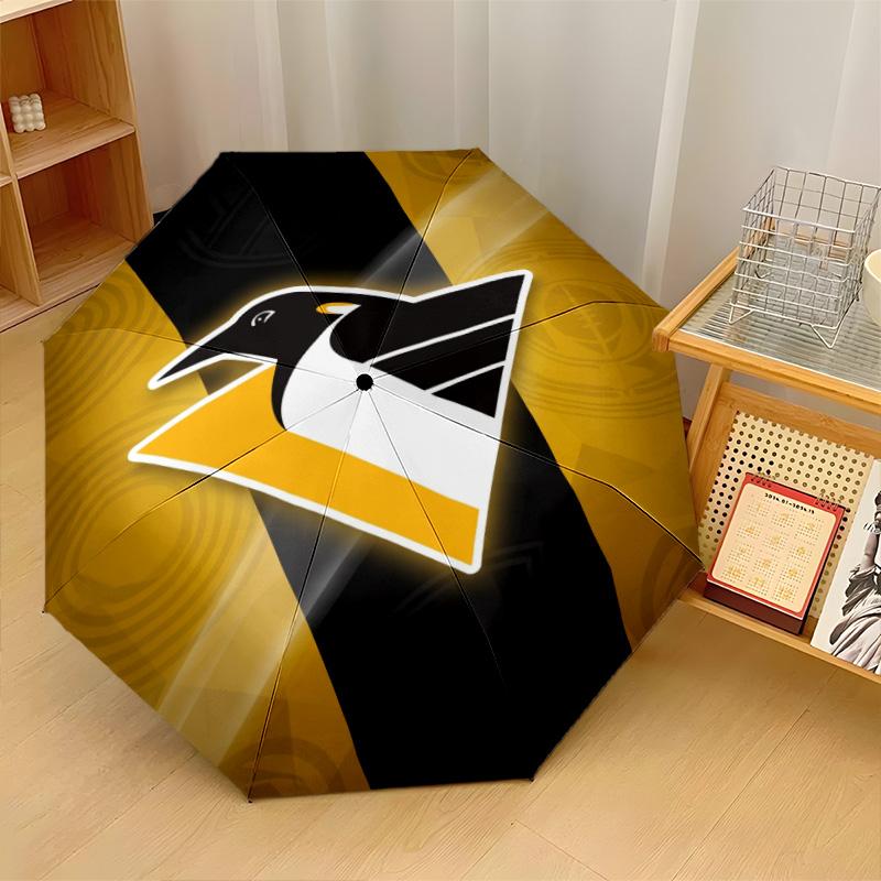 Pittsburgh Penguins Print Auto 8?Ribs Folding Umbrella Wind Resistant Lightweight Automatic Umbrella For Daily Travel