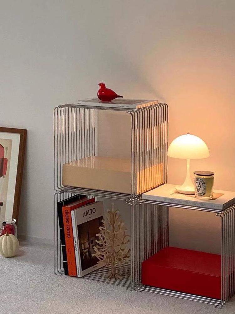 Beistelltisch für Sofa im Vintage-Stil aus Kohlenstoffstahl mit Zeitschriftenablage