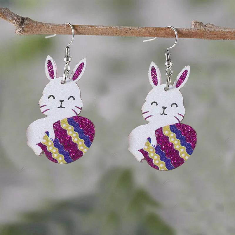 

Rabbit Easter Egg Earrings Earrings Purple Festive Single-Sided Printed Earrings фіолетовий