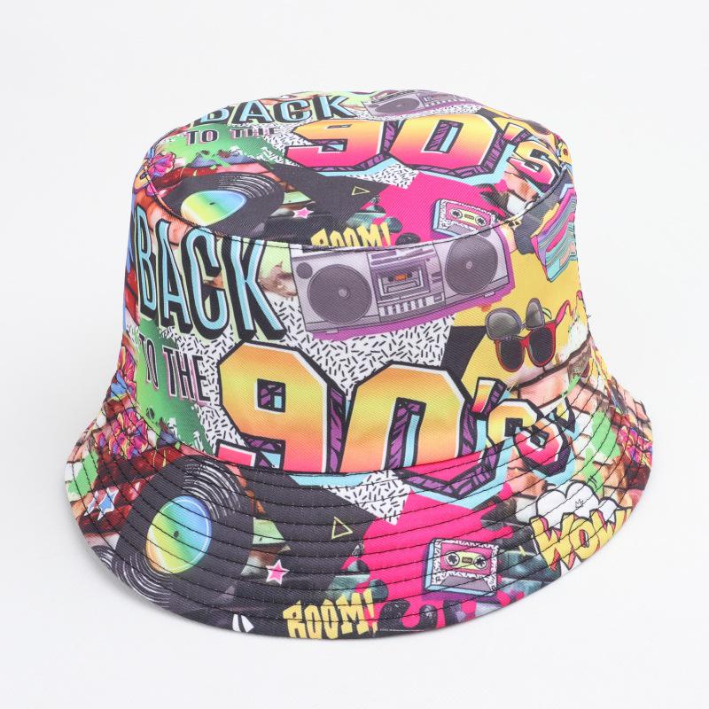 Retro Cartoon Double-Sided Bucket Hat, 80s/90s Style, Versatile Sun Protection for Outdoor Wear