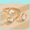 Baroque Pearl Ring And Open Bangle Set For Women With Geometric Metal Design