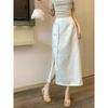 New Chinese Style Buckle Versatile Temperament Slit Skirt Summer New Retro High Waist Mid-length Skirt
