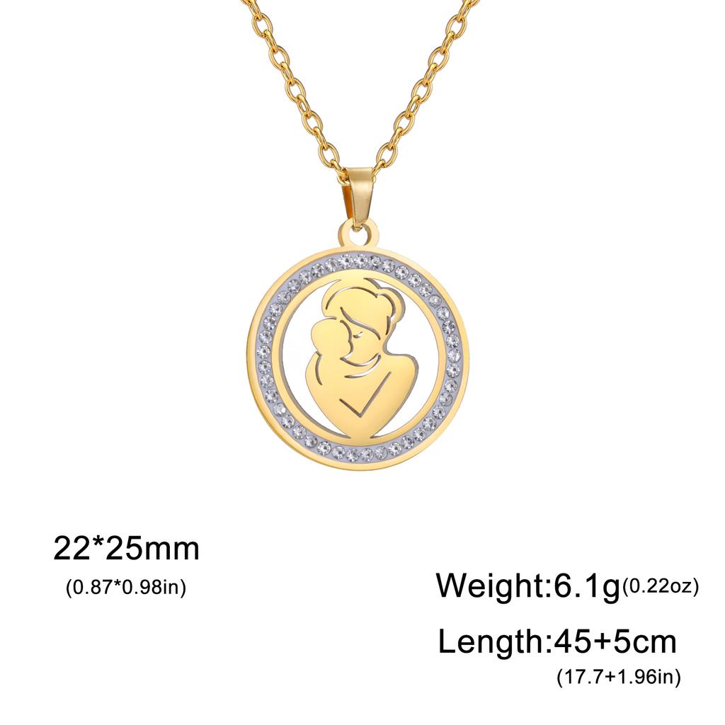 Xiaomi Mom Baby Clear Zircon Round Pendant Necklace Stainless Steel Gold Color Choker Fashion Family Jewelry Mother's Day Gift New In