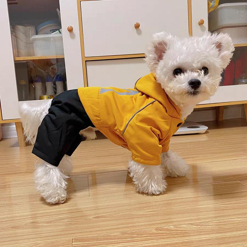 

Одежда для питомцев, осенне-зимний костюм с капюшоном, одежда на четыре лапы, ветрозащитная и водонепроницаемая, одежда для щенков тедди-бигля, одежда с хлопковой подкладкой 3XL back length 50cm about 18-10.5kg