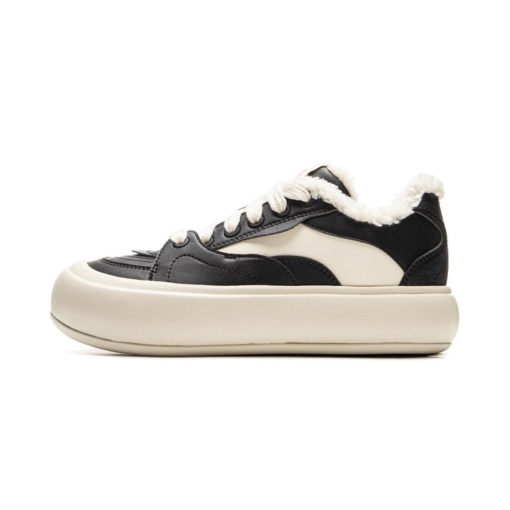 New LiNing Puff Platform Thermal Abrasion Resistant Low top Skateboard Shoes Women's Black White AZGU068-7