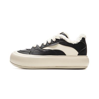 Li Ning Zapatillas de Skate Plataforma Crema Térmicas Resistentes a la Abrasión Caña Baja para Mujer Negro Blanco AZGU068-7