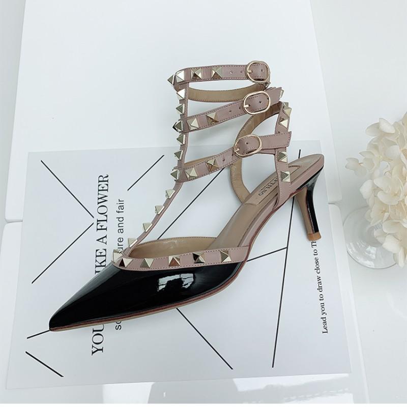 Genuine Leather Summer Women's Gladiator Sandals 2024 New Star Style Luxury Brand Rivet High Heels Designer Women's Pumps 33-41