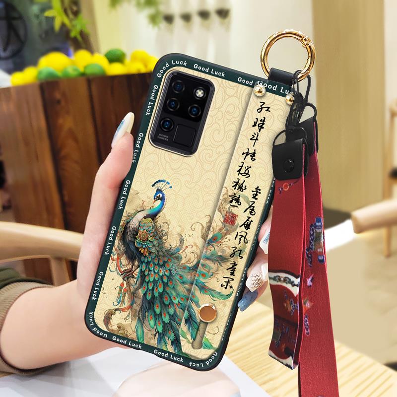 Fashion Lanyard Phone Case For Oukitel C21 Wristband Kickstand Elderly Lady Waterproof For Mom Anti-knock Shockproof