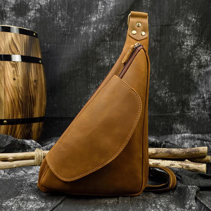 Crazy Horse Leather Chest Bag - Men's Casual Cowhide Crossbody & Shoulder Bag for Commuting & Outdoor Activities