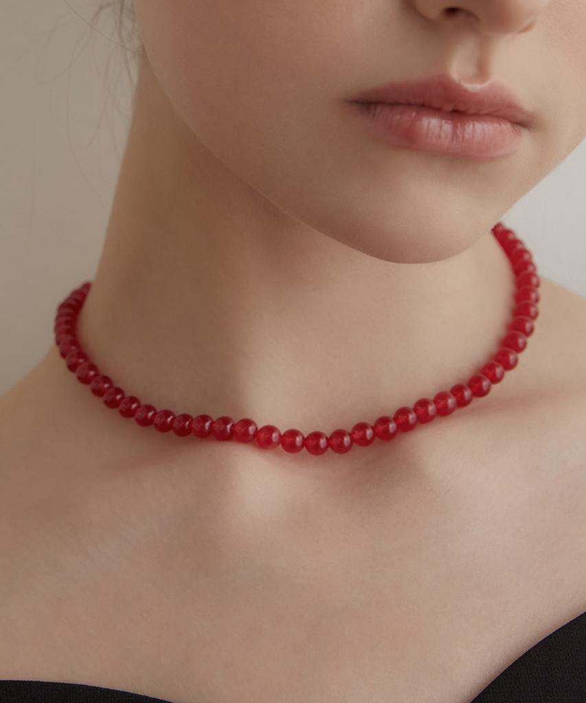 Tatiana (Silver 925) Red Jade Candy Ball Necklace Nz2143