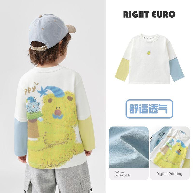 

Right European Style Boys Cloud Cotton Fake Two-Piece Long-Sleeve T-Shirt Spring 2026 New Children s Base Shirt Baby Inner Wear Trendy Rice White 130