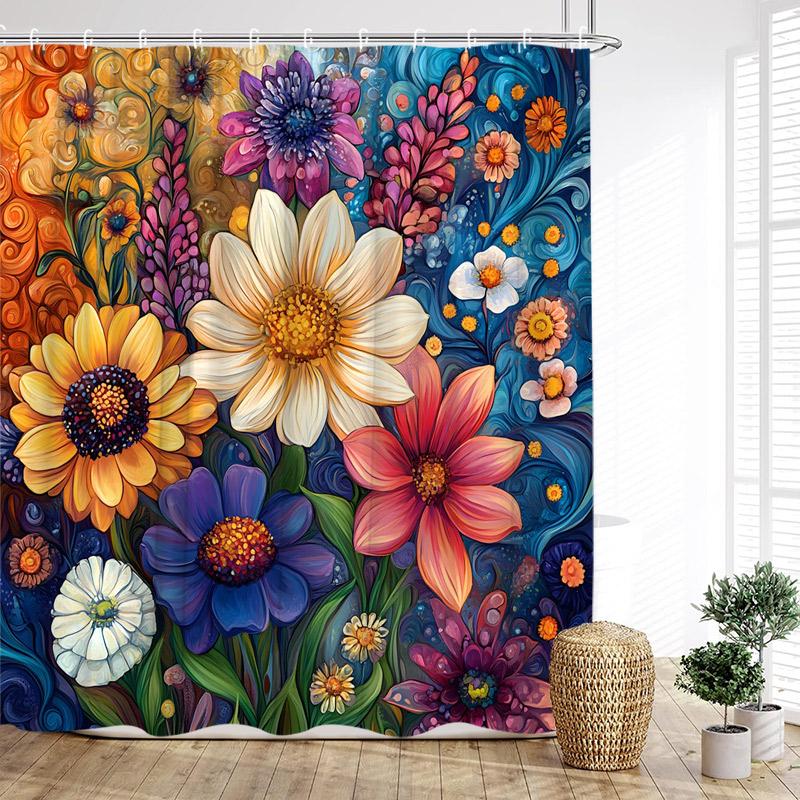 Vintage Boho Floral Shower Curtains Colourful Flowers Botanical Pattern Modern Polyester Fabric Home Bathroom Curtain Decor Set