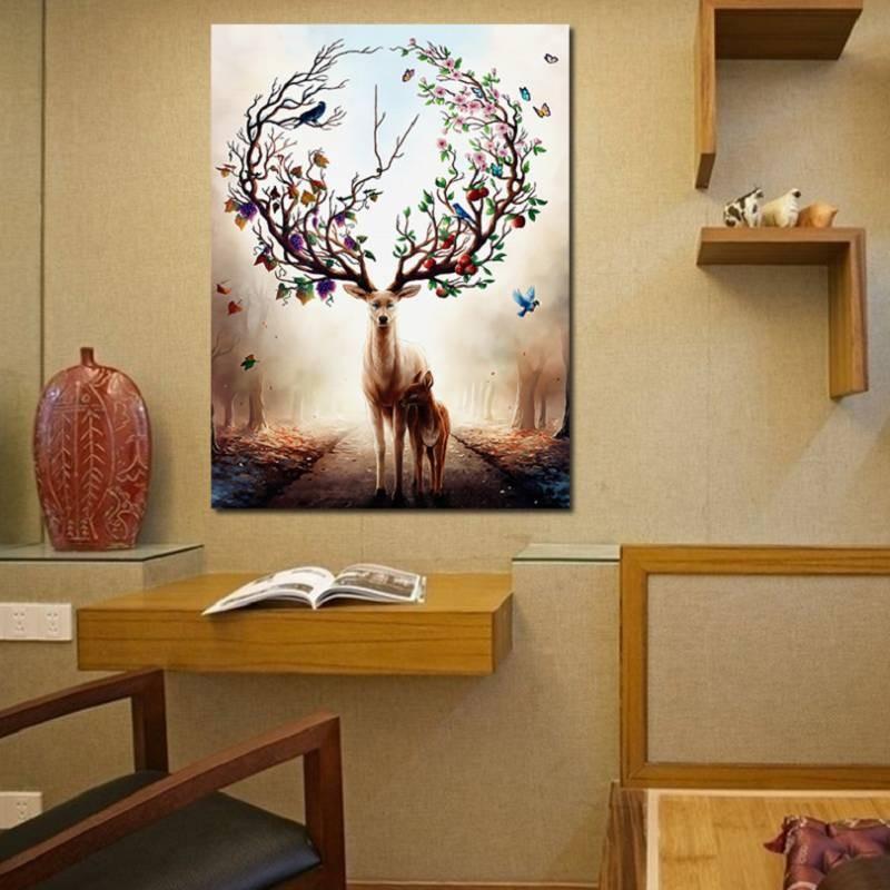 Elk Brown Vintage Baum 5d Wandkunst Druck Dekorative Leinwand Wohnzimmer Flur
