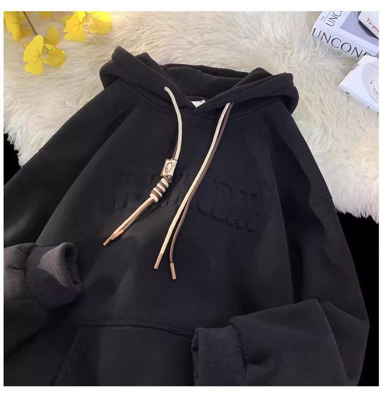 Men's Casual Retro Steel Stamp Hooded Sweatshirt, Versatile, Youthful, Trendy, Loose-Fit, Sporty American Jacket