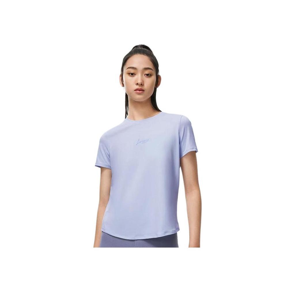 Li Ning Plain Logo Print Round Neck Pullover Short Sleeve T-Shirt Women Tops Sky-Blue ATST230-7