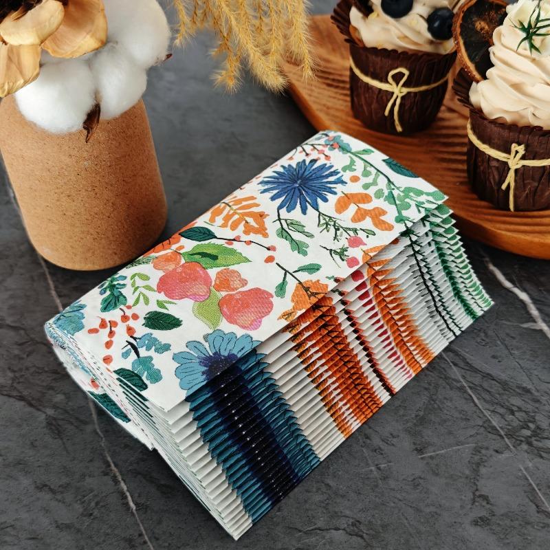 Romantic Country Napkins, 33cm 2-Ply Colorful Floral Print with Berries and Leaves for Garden Party Wedding Table Decor, 20pcs