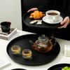 Chinese Black Tray Round Plastic Fruit Tray Tea Room Water Cup Tea Tray Snack Tray Afternoon Tea Dessert Tray
