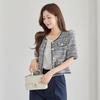 MorriS Coming Home Women S Pearl Button Trimming Color Block Tweed Short Sleeve