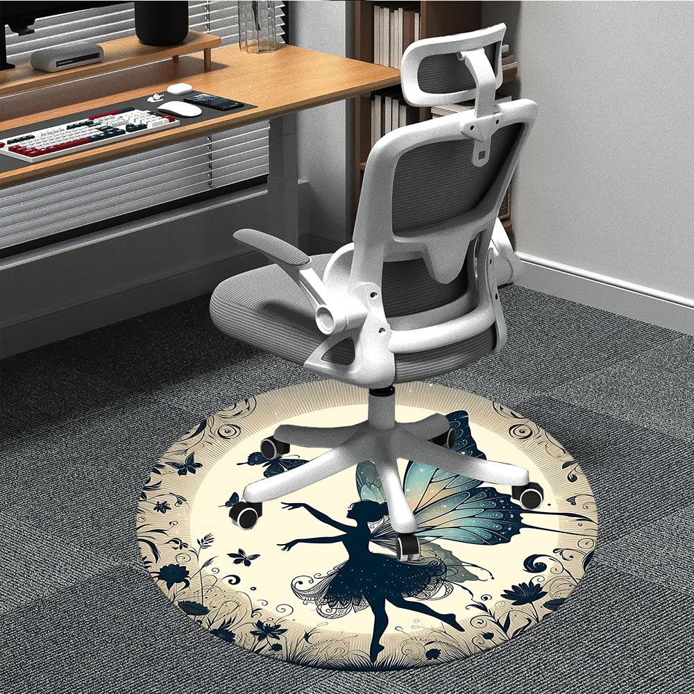 

1pc Fairy Butterfly Office Round Area Rug, Indoor Mat Suitable ForOffice, Under Office Chairs Bedroom Living Room Home Decor, Room Deco T111 80cm by 80cm