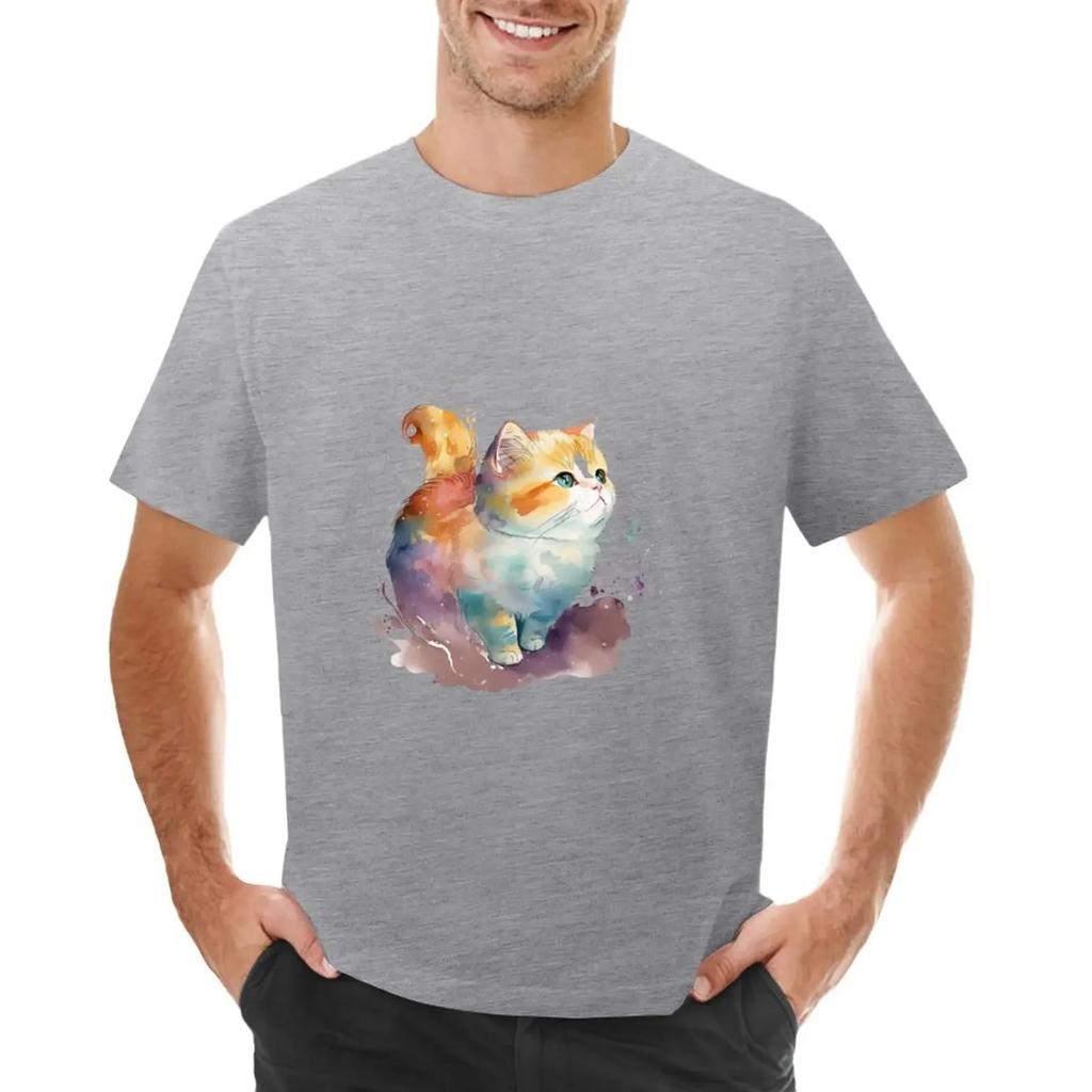 Adorable Kawaii Watercolor Cat T-shirt customs sports fans boys animal print clothing